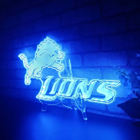 Detroit Lions Neon LED Light Sign,  Detroit Lions Bar Party Neon LED Sign, RGB Multi Colors Light, Gift for Him