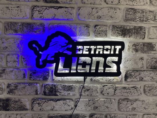Detroit Lions Led Sign - Detroit Lions Valentine's Day Gift - Wooden light signs - Wall Decor - Wooden Led Light - Detroit Lions lluminated
