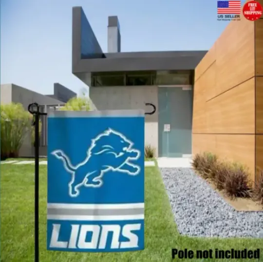 Detroit Lions 2 Sided Double Garden Flag Outdoor Window Yard Banner New USA