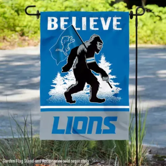 Detroit Lions Bigfoot Sasquatch Believe Garden Yard Banner Flag
