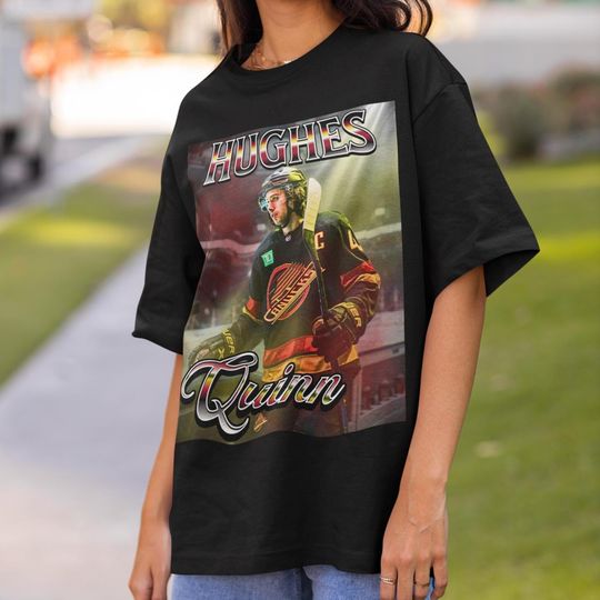 Quinn Hughes NHL Shirt Vintage 90s Vancouver Canucks NHL Hockey Design Retro Bootleg Gift Classic Graphic Tee Unisex T-Shirt Limited Edition