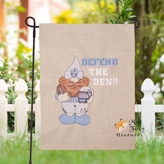 Detroit Lions Football Gnome DEFEND the DEN! Welcome Garden Flag Sign Embroidered House Warming Gift Welcome Fall Thanksgiving