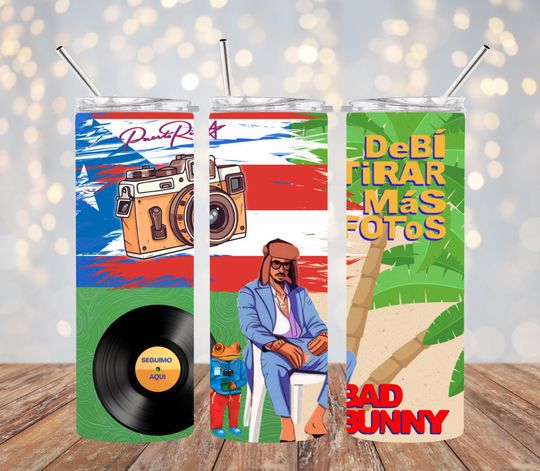 Bad Bunny DTMF Tumbler with Lid and Straw | 20oz Tumbler | Bad Bunny New Album Tumbler