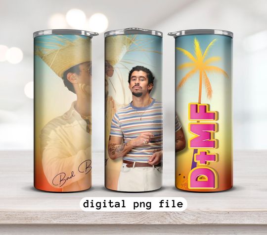 Bad Bunny Tumbler with Lid and Straw | 20oz Tumbler | Bad Bunny New Album Tumbler