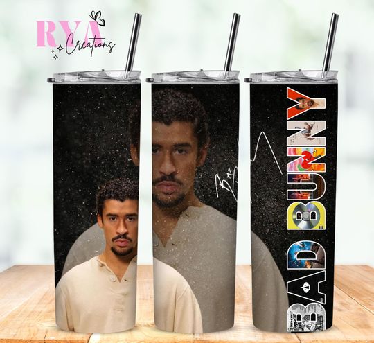 Bad bunny Tumbler with Lid and Straw | 20oz Tumbler
