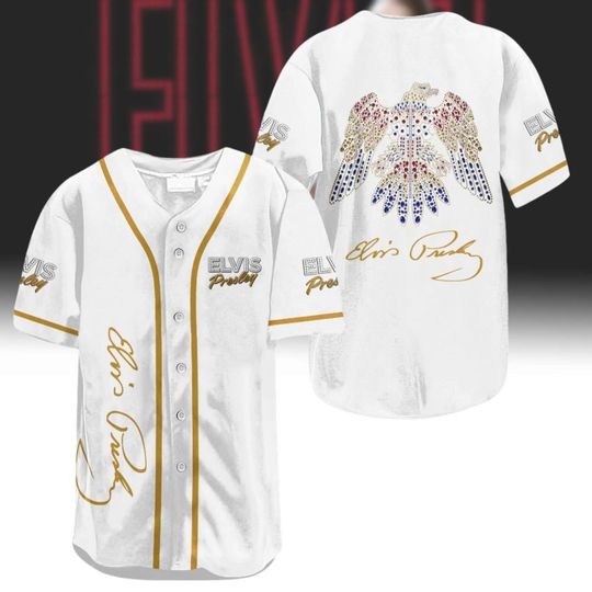 Elvis Presley Eagle Rhinestones Baseball Jersey, King Of Rock And Roll Baseball Jersey