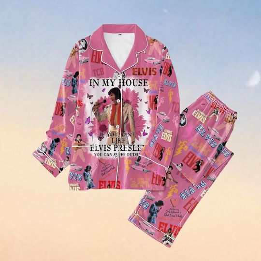 Elvis Presley Pajamas Set, King Of Rock And Roll Shirt, Music Tour Merch, Vintage Elvis Graphic Womens Pajamas, Gift For Elvis Lovers