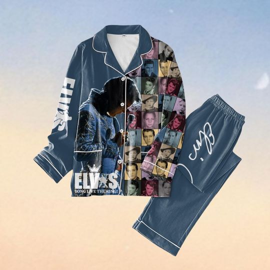Elvis Presley Pajamas Set, Vintage Elvis Graphic Womens Pajamas, King Of Rock And Roll Shirt, Music Tour 2025 Merch, Gift For Fan