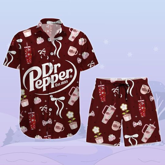Diet Dr Pepper Button Shirt Shorts, Soda Lovers Hawaiian Shirt, Dr Pepper Lovers Hawaiian Shirt, Valentine Hawaii Hawaiian Shirt