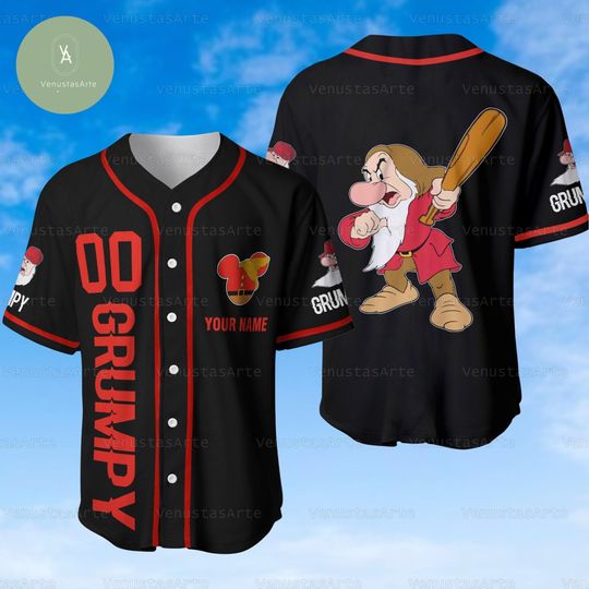 Custom Grumpy Baseball Jersey, Grumpy Jersey Team, Cartoon Baseball Shirt, Grumpy Jersey Shirt, Grumpy Snow White Shirt, Birthday Gift