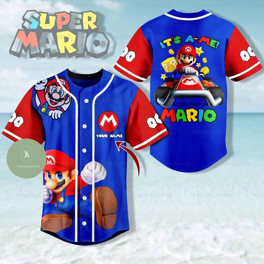 Personalized Mario Jersey, Super Mario Baseball Jersey, Super Mario Jersey, Super Mario Shirt, Movie Game Shirt, Mario Baseball Jersey