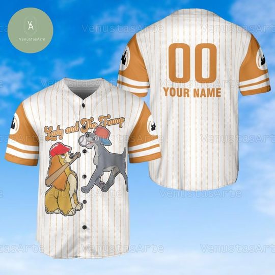 Custom Lady And The Tramp Baseball Jersey, Lady And The Tramp Jersey, Magic Kingdom Baseball Team Outfit, Birthday Gift For Kids