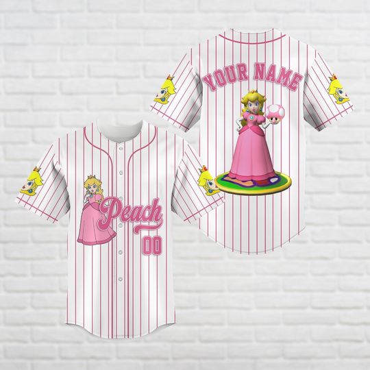 Princess Peach Baseball Jersey, Super Mario Jersey, Custom Name Jersey, Video Game Kids Jersey, Princess Shirt, Gift For Her