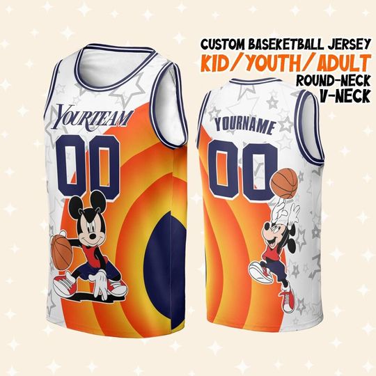 Custom Super Awesome Space Jam Mickey Navy Basketball Jersey, Kid Disneyland Basketball B-ball Jersey Game Day Outfit Basketball Fans Sports