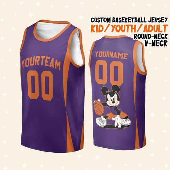 Custom Disney Mickey Basketball Jersey Team Name & Number, Game Day Outfit, Birthday Gift For Fan Players Disneyland, Color Team Phoeni S