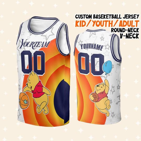 Custom Super Awesome Space Jam Pooh Navy Basketball Jersey, Kid Disneyland Basketball B-ball Jersey, Game Day Outfit Basketball Fans Sports