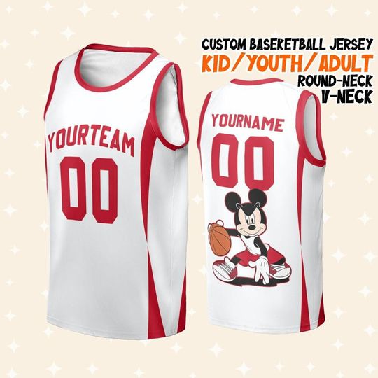 Personalize Basketball Mickey Chica2, Custom Disney Mickey Basketball Jersey Team Name & Number Game Day Outfit Birthday Gift For Fan Player