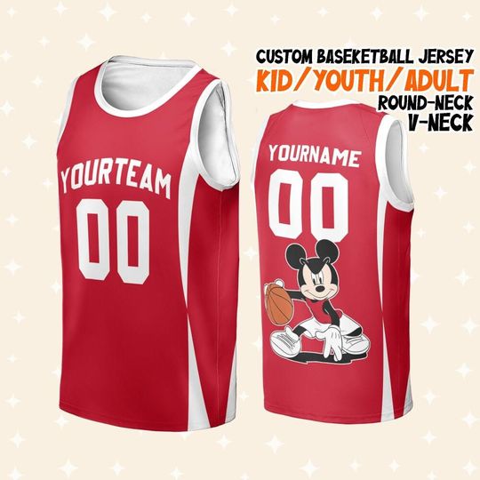 Personalize Mickey Mouse Basketball Chica, Custom Disney Mickey Basketball Jersey Team Name, Number Game Day Outfit Birthday Gift For Player