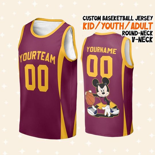 Personalize Mickey Mouse Basketball Cleve, Custom Disney Mickey Basketball Jersey Team Name, Number Game Day Outfit Birthday Gift For Player