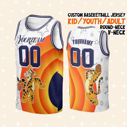 Custom Super Awesome Space Jam Tigger Navy Basketball Jersey, Kid Disneyland Basketball B-ball Jersey Game Day Outfit Basketball Fans Sports