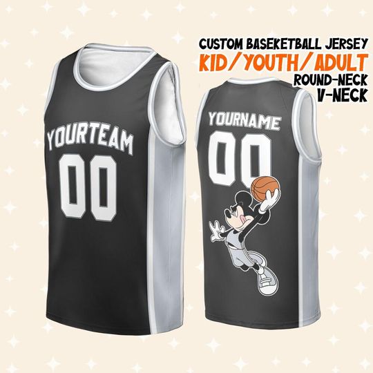Personalize Sl Dunk Basketball Mickey San Antonio, Texas Silver and Black, Disneyland Basketball B-ball Jersey Game Day Outfit Fans Sports