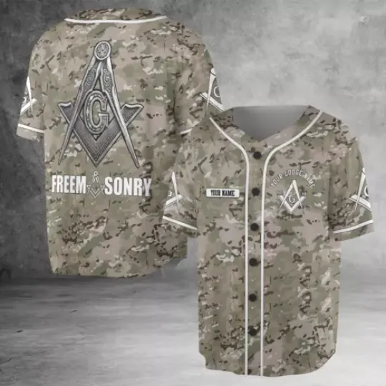 Personalized Masonic Lodge with Camo Army 3D Baseball Jersey Shirt
