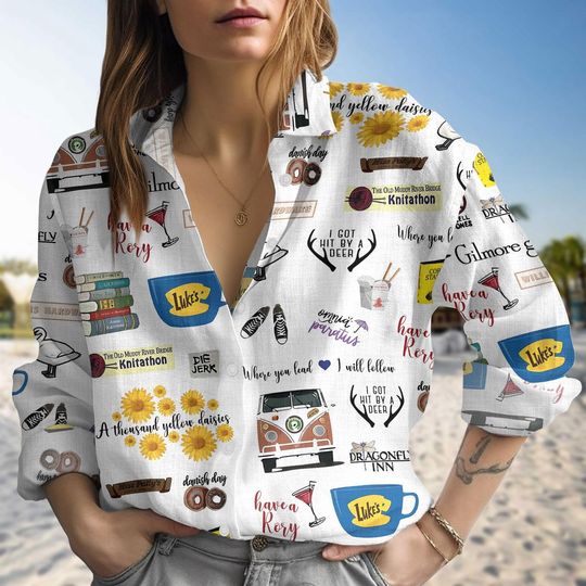 Gilmore Girls Linen Shirt, Lukes Diner Women Blouses, Stars Hollow Long Sleeve Shirt, Lukes Coffee Casual Shirt, Tv Show, Gift For Her