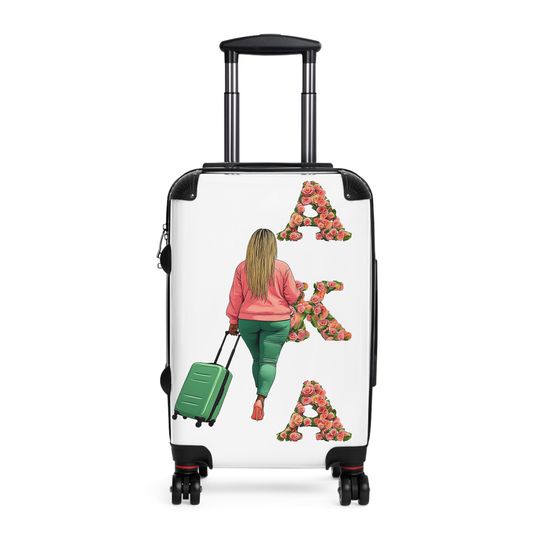 Suitcase AKA Sorority Floral Suitcase, Alpha Kappa Alpha Luggage with Travel Soror Design, Stylish Hard-Shell Carry-On