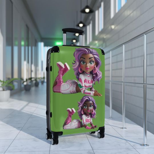 AKA "Alpha Kappa Alpha" Pink & Green Travel Girl Suitcase