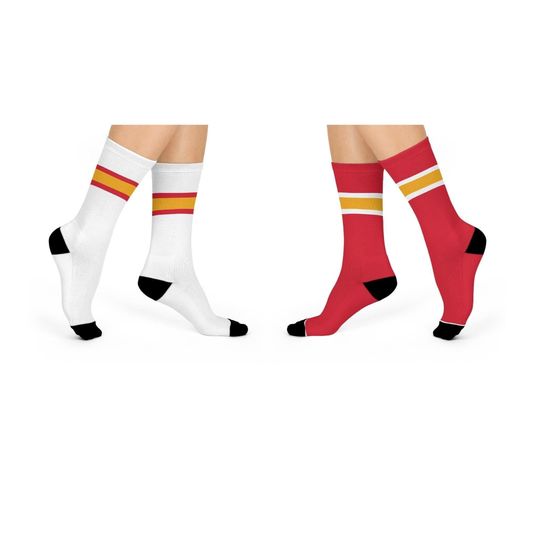 Kansas City Football Team Socks, KC Football Team Colors Striped Socks, Red Kingdom Socks, Football Fan Socks, KC Sports Fan Gift