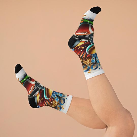 Socks, Super Bowl Football Illustration Design, Fan Merchandise, Party Decor, Game Day Gift, Sports Theme Accessories