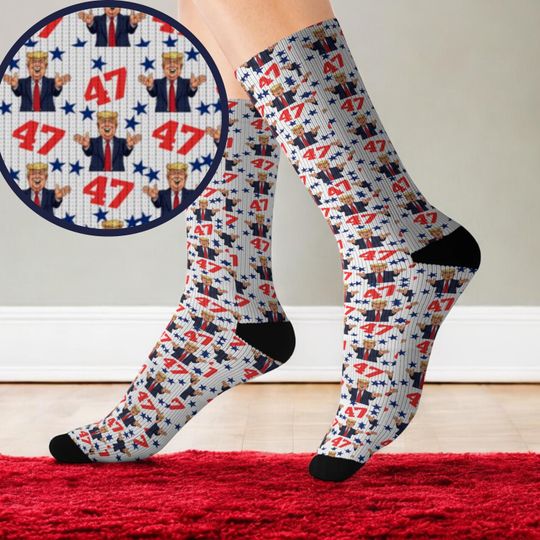 Funny Trump 47 Crew Socks Cozy, Stylish Gift for Trump Supporters, Maga Gifts Idea, Republican Socks, Political Satire and Humor