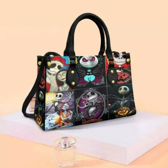 Happy Valentine's Day Sally And Jack Skellington Nightmare Leather Handbag