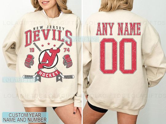 Personalized New Jersey Hockey Sweatshirt, New Jersey Devils crewneck, New Jersey Hockey shirt, Custom Hockey Shirt, Hockey Number Shirt