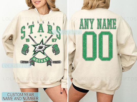 Personalized Dallas Hockey Sweatshirt, Dallas Stars crewneck, Dallas Hockey shirt, Custom Hockey Shirt, Hockey Number Shirt