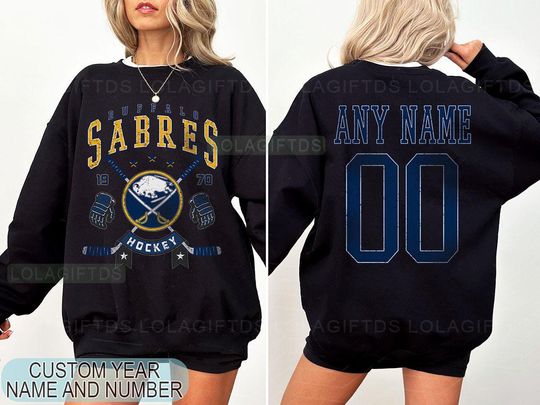 Personalized Buffalo Hockey Sweatshirt, Buffalo Sabres crewneck, Buffalo Hockey shirt, Custom Hockey Shirt, Hockey Number Shirt