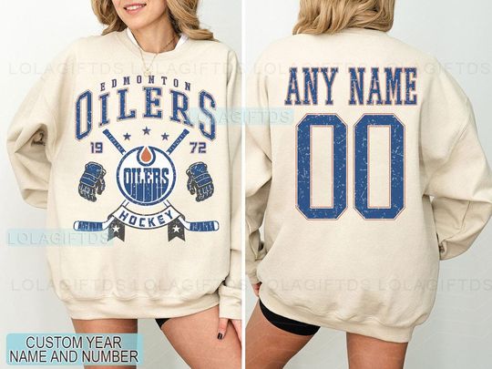 Personalized Edmonton Hockey Sweatshirt, Edmonton Oilers crewneck, Edmonton Hockey shirt, Custom Hockey Shirt, Hockey Number Shirt