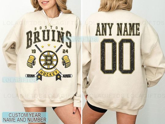 Personalized Boston Hockey Sweatshirt, Boston Bruins crewneck, Boston Hockey shirt, Custom Hockey Shirt, Hockey Number Shirt