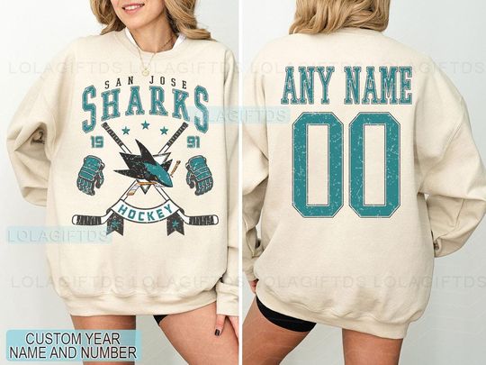 Personalized San Jose Hockey Sweatshirt, San Jose Sharks crewneck, San Jose Hockey shirt, Custom Hockey Shirt, Hockey Number Shirt