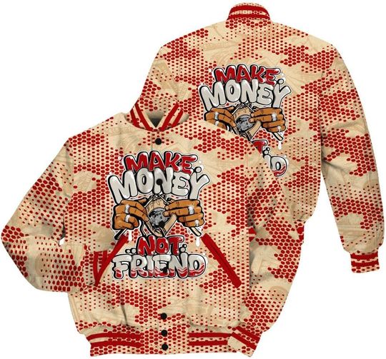 Dunkare Shirt For Dunk Low Strawberry Waffle Jacket, Streetwear Varsity Jacket, Make Moneys Not Friend Graphic Banknotes Baseball Varsity Jacket