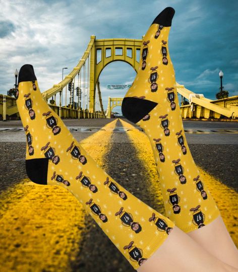 Cushioned Crew Socks, Pittsburgh Steeler, Cameron Hayward, Christmas Holiday, Fun Novelty Gift, football Fan Apparel