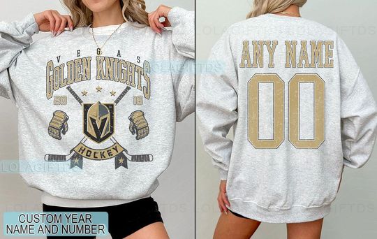 Personalized Vegas Hockey Sweatshirt, Vegas Golden Knights crewneck, Vegas Hockey shirt, Custom Hockey Shirt, Hockey Number Shirt