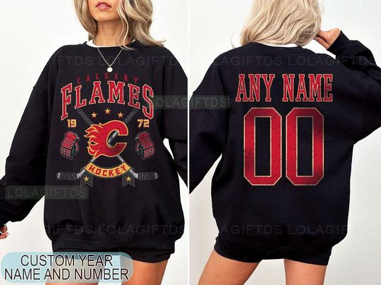 Personalized Calgary Hockey Sweatshirt, Calgary Flames crewneck, Calgary Hockey shirt, Custom Hockey Shirt, Hockey Number Shirt
