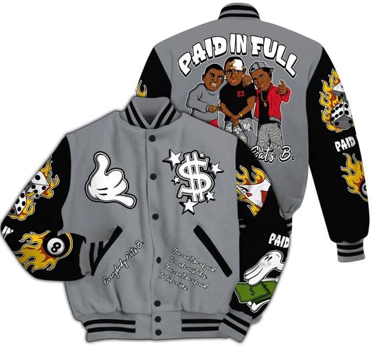 Dunkare Black Cement 3s Jacket, Streetwear Varsity Jacket, AIR Number 23 GOAT Graphic All Over Print Letterman Jackets