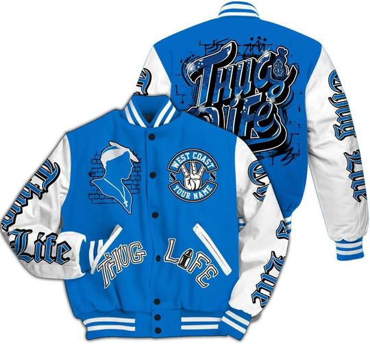 Discover Dunkare Blueberry 12s Varsity Jacket, Streetwear Varsity Jacket, Free Thug Living Custom Name Baseball Varsity Jacket All Over Print Letterman Jackets