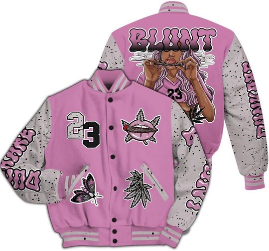 Dunkare Shirt To Match Orchid 4s Varsity Jacket, Streetwear Varsity Jacket, Bluntz Unique All Over Print Letterman Jackets