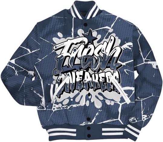 Dunkare Shirt To Match Low Diffused Blue 11s Varsity Jacket, Streetwear Varsity Jacket, 11 Diffused Blue Shirt MOMM Skeleton Crack Varsity Jacket Unisex