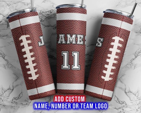 Custom Football 20oz Skinny Tumbler Sublimation Design, Add Name Number Team Logo American Football Tumbler Design, Personalized Tumbler