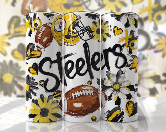 Football Tumbler Wrap  Yellow Black School Pride - 20oz Skinny Seamless Tumbler Wrap  - Sublimation Template - EmmePrintCo