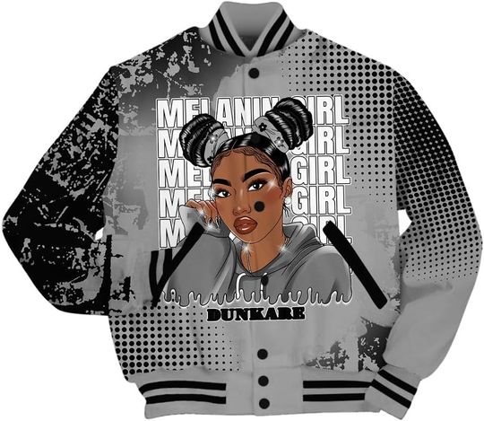 Dunkare Black Wolf Grey 12s Varsity Jacket, Streetwear Varsity Jacket, Melaninn Unique Glitch Dot Varsity Jacket Unisex